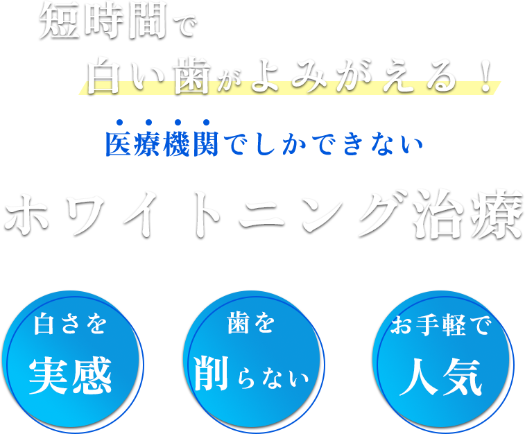 短時間で
            　白い歯がよみがえる！医療機関でしかできないホワイトニング治療