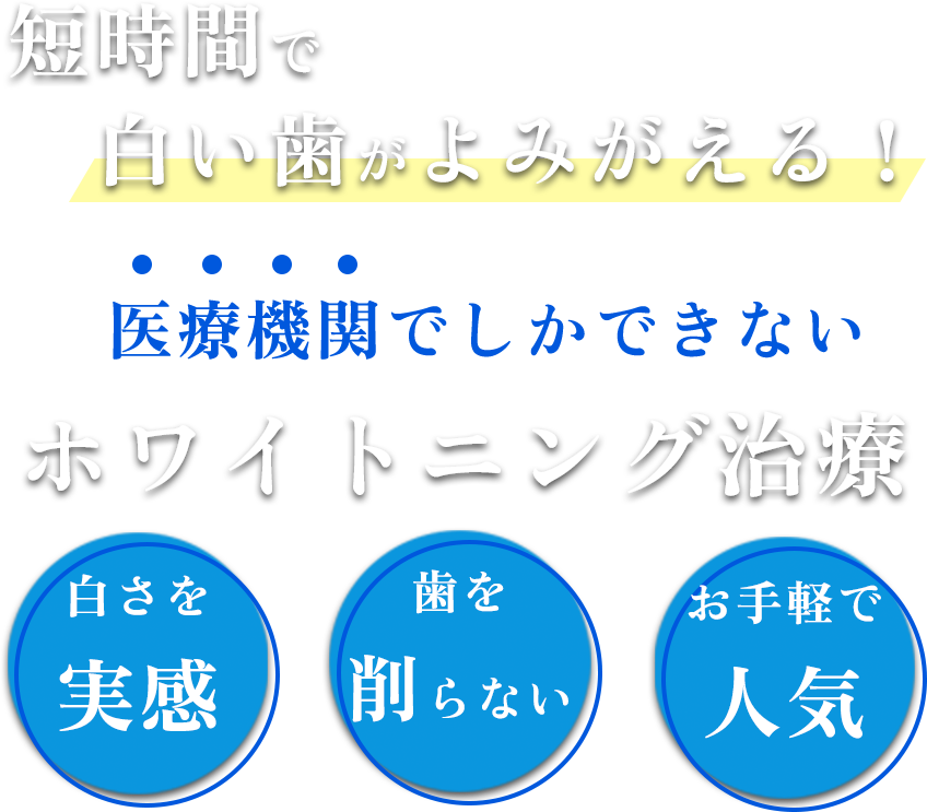 短時間で
            　白い歯がよみがえる！医療機関でしかできないホワイトニング治療